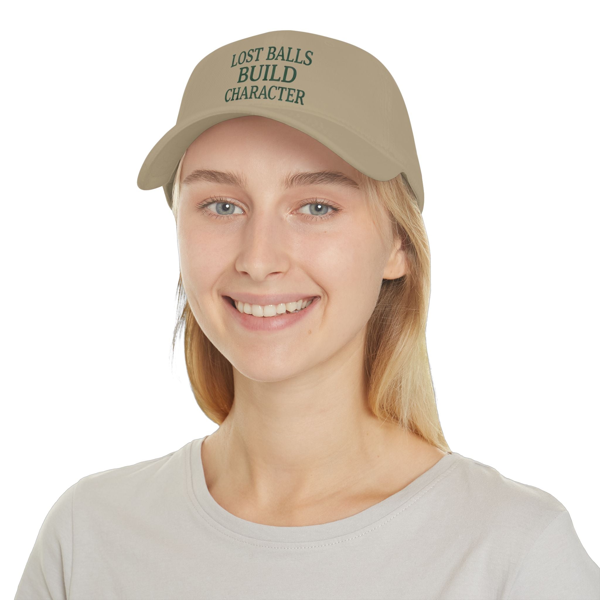 Low Profile Baseball Cap — "Lost Balls Build Character" Embroidered Golf Humor Hat