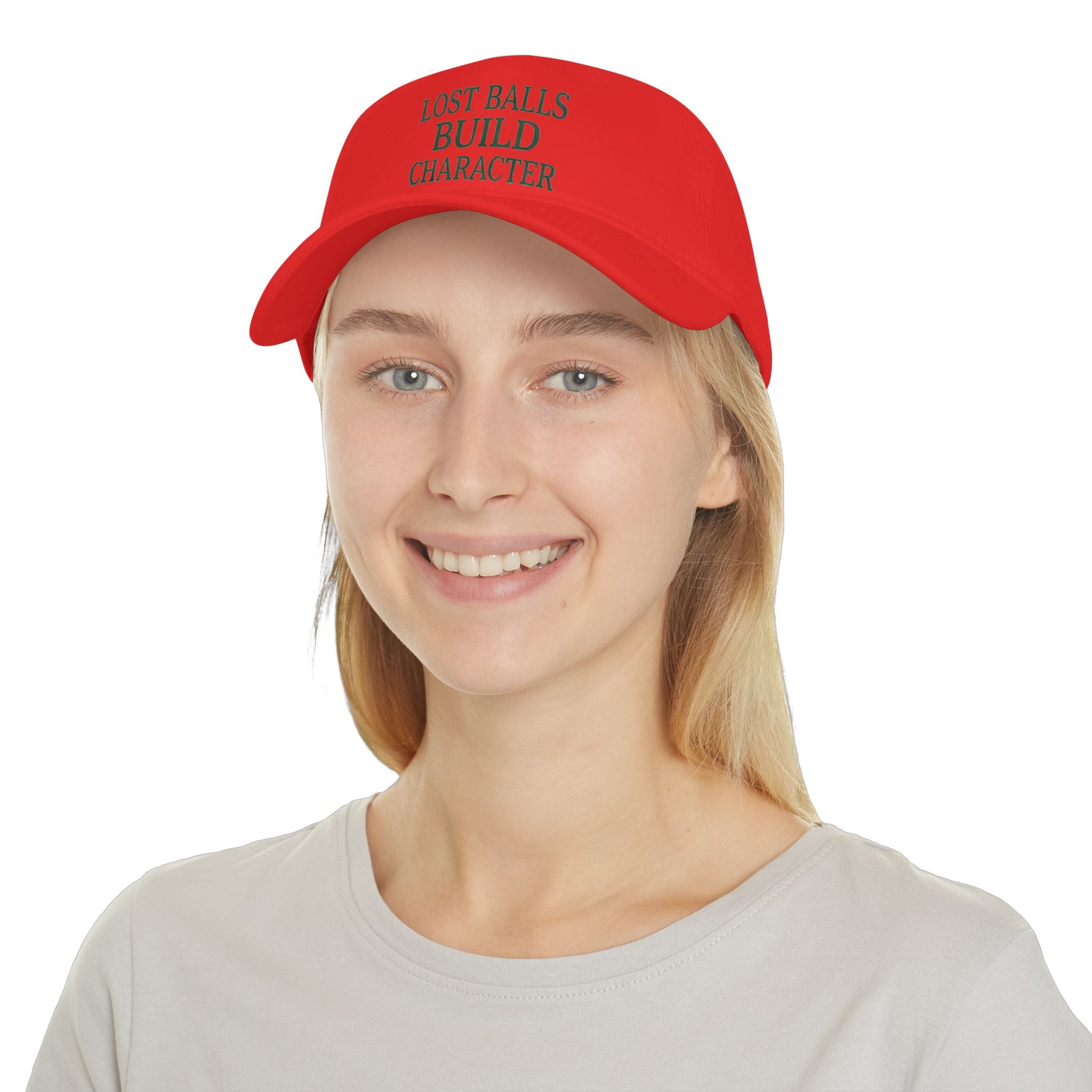 Low Profile Baseball Cap — "Lost Balls Build Character" Embroidered Golf Humor Hat