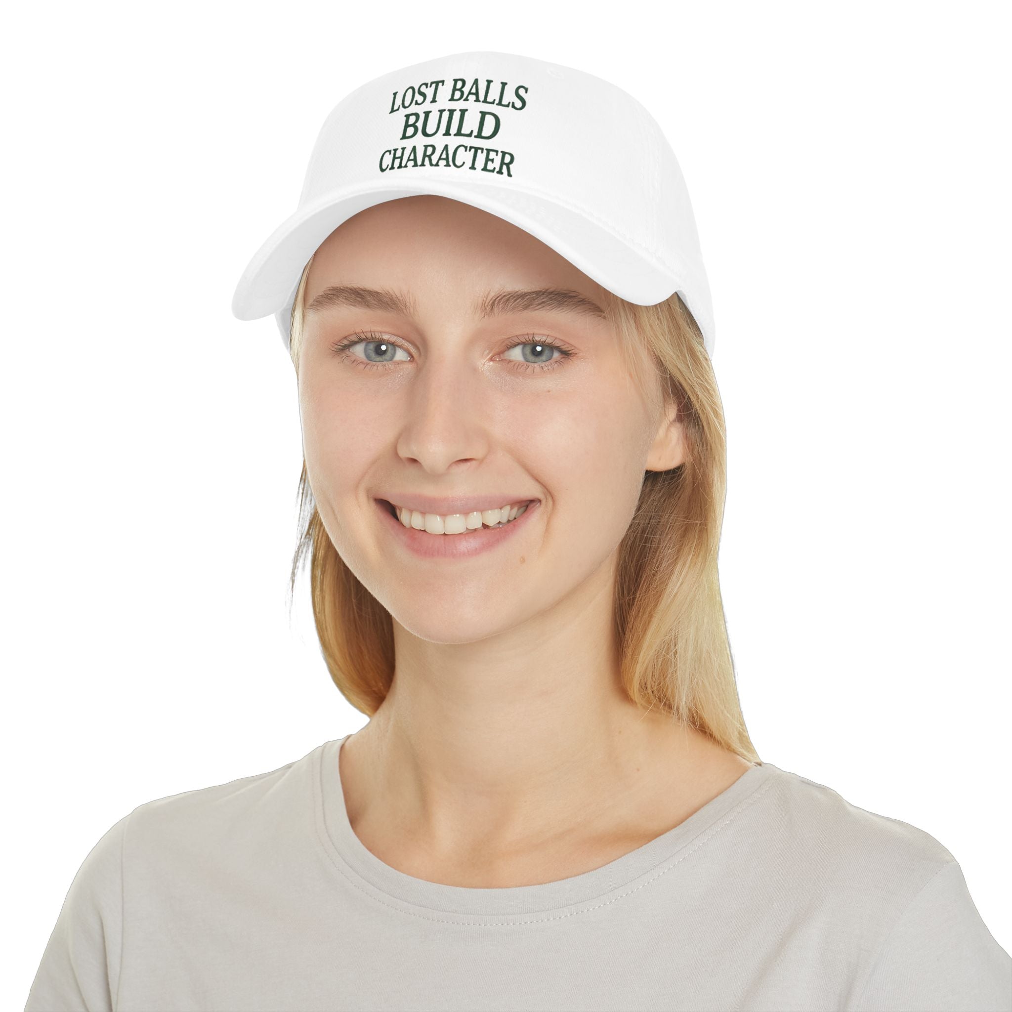 Low Profile Baseball Cap — "Lost Balls Build Character" Embroidered Golf Humor Hat